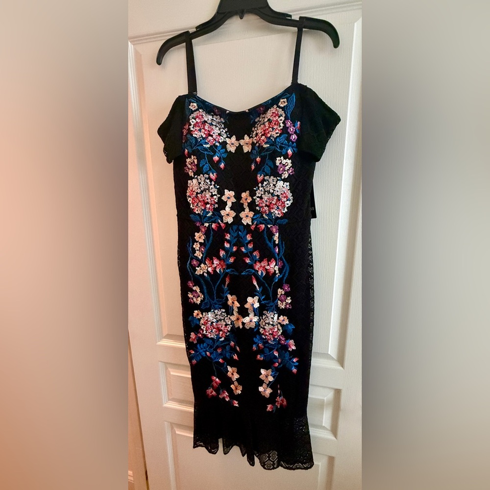 Guess Black Dress with Floral Embroidery NWT
